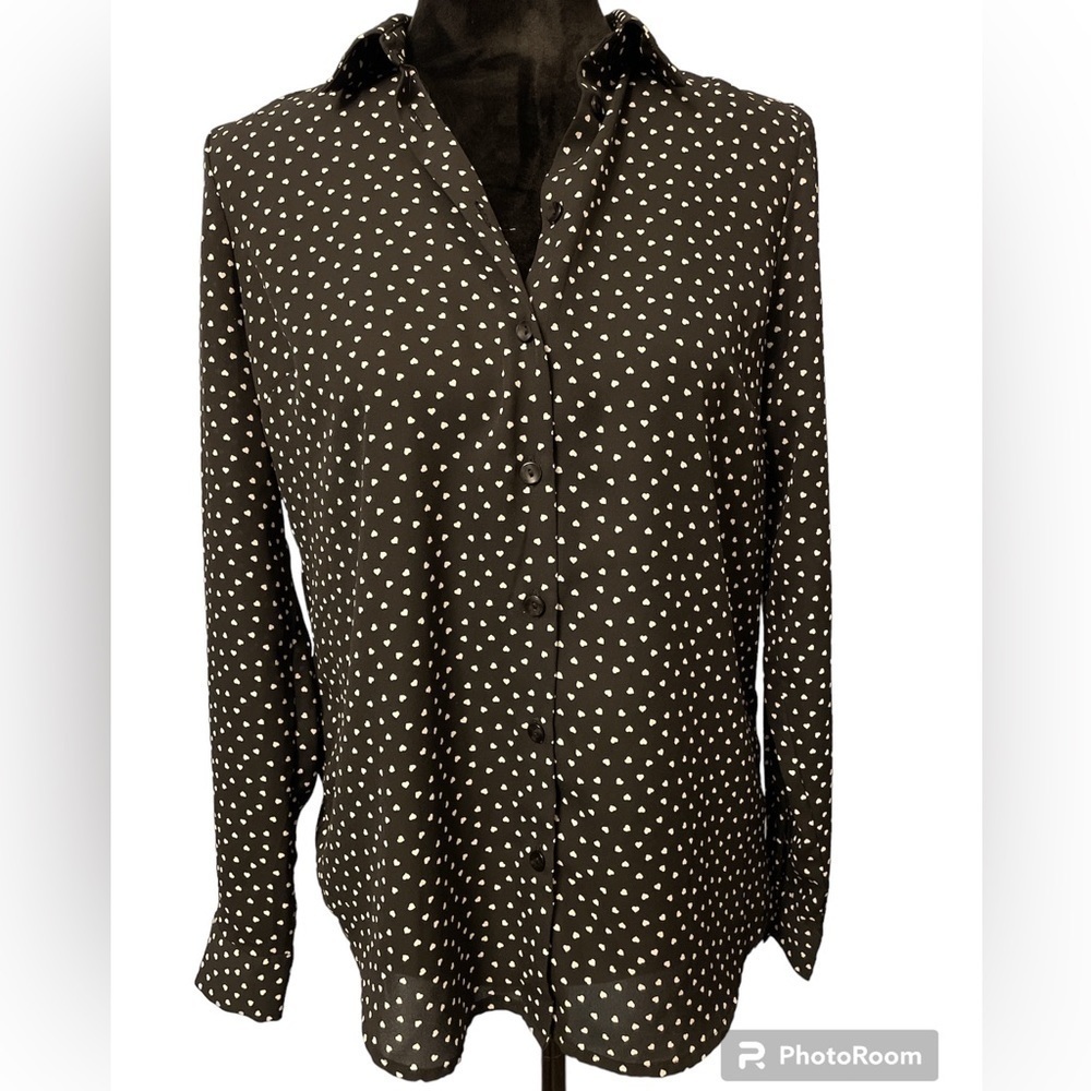 New Look Maternity, Black Long Sleeve Blouse with White Heart Print, Size 4